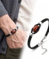 Moncuk Design Kırmızı Jasper Doğal Taşlı Çelik Ayarlanabilir Deri Erkek Bileklik 33512B14D12