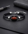 Moncuk Design Kırmızı Jasper Doğal Taşlı Çelik Ayarlanabilir Deri Erkek Bileklik 33512B14D12