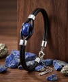 Moncuk Design Lapis Doğal Taşlı Çelik Ayarlanabilir Deri Erkek Bileklik 33512B14D13