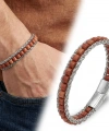 Moncuk Design Kırmızı Jasper Doğal Taşlı Hasır Örgü Zincirli Erkek Çelik Bileklik 33512B28D10