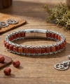 Moncuk Design Kırmızı Jasper Doğal Taşlı Hasır Örgü Zincirli Erkek Çelik Bileklik 33512B28D10