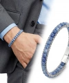 Moncuk Design  Mavi Aventurin Doğal Taşlı Hasır Örgü Zincirli Erkek Çelik Bileklik 33512B28D12