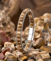 Moncuk Design  Odun Jasper Doğal Taşlı Hasır Örgü Zincirli Erkek Çelik Bileklik 33512B28D13