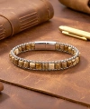 Moncuk Design  Odun Jasper Doğal Taşlı Hasır Örgü Zincirli Erkek Çelik Bileklik 33512B28D13