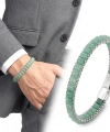 Moncuk Design  Yeşil Aventurin Doğal Taşlı Hasır Örgü Zincirli Erkek Çelik Bileklik 33512B28D14