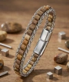 Moncuk Design Odun Jasper Doğal Taşlı Hasır Örgü Zincirli Erkek Çelik Bileklik 33512B28D3