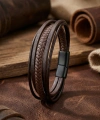 Moncuk Design Kahve Tüp Örgü Ve Çoklu Deri Bileklik - Zamak Kilit 33513B2D5Z