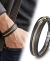 Moncuk Design Gold Çelik Zincir Detaylı Çoklu Deri Erkek Çelik Bileklik 33514B18D1