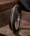 Moncuk Design Gold Çelik Zincir Detaylı Çoklu Deri Erkek Çelik Bileklik 33514B18D1