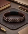 Moncuk Design Kahve Deri Burma Örgü Çelik Halat Bileklik 33514B1D3-3