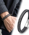 Moncuk Design Çelik Halat ve Çelik Damla Zincir Siyah Deri Dolama Bileklik 33514B1D8