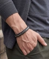 Moncuk Design Beyaz Siyah Biyeli Deri Örgü ve Arnavut Çelik Zincir Bileklik 33514B25D3