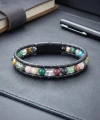 Moncuk Design 6Mm Çakra Akik Taşlı Deri Kordon Ve Çelik Bileklik 33512B2D6M5