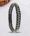 Moncuk Design 6Mm Hematit Taşlı Deri Kordon Ve Çelik Bileklik 33512B2D6M3