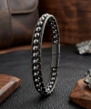 Moncuk Design 6Mm Hematit Taşlı Deri Kordon Ve Çelik Bileklik 33512B2D6M3