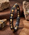 Moncuk Design 6Mm Yemen Akik Deri Kordon Ve Çelik Bileklik 33512B2D6M19