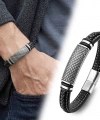 Moncuk Design Diamond Grid Desenli Çelik Kilitli Siyah Deri Erkek Bileklik 33511B8D5