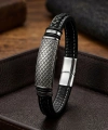 Moncuk Design Diamond Grid Desenli Çelik Kilitli Siyah Deri Erkek Bileklik 33511B8D5