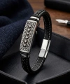 Moncuk Design Greek Key Desenli Çelik Kilitli Siyah Deri Erkek Bileklik 33511B8D2