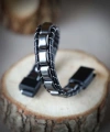 Moncuk Design Hematit Örmeli Deri Bileklik 33512B2D8M04