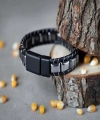 Moncuk Design Hematit Örmeli Deri Bileklik 33512B2D8M04