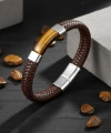 Moncuk Design Kaplan Gözü Taşlı Kahverengi Deri Erkek Çelik Bileklik 33514B6D2