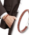 Moncuk Design  Kırmızı Jasper Doğal Taşlı Hasır Örgü Zincirli Erkek Çelik Bileklik 33512B28D18