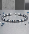 Moncuk Design Mavi Ve Gümüş Hematit Doğal Taşlı Ayaranabilir Çelik Zincir Bileklik 33512B10D1