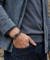 Moncuk Design River Stone Motifli Çelik Kilitli Siyah Deri Erkek Bileklik 33511B8D4