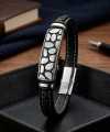 Moncuk Design River Stone Motifli Çelik Kilitli Siyah Deri Erkek Bileklik 33511B8D4