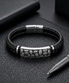 Moncuk Design River Stone Motifli Çelik Kilitli Siyah Deri Erkek Bileklik 33511B8D4