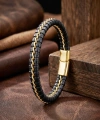 Moncuk Design Sarı Zincir Ve Deri Dolama Çelik Bileklik 33514B2D3
