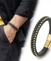 Moncuk Design Syah Deri Ve Sarı Damla Çelik Zincirli Bileklik 33514B1D2-4