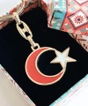 Sarı Metal Kırmızı Ay Beyaz Yıldız Figürlü Anahtarlık