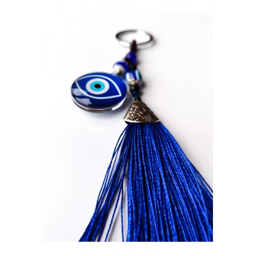 Lacivert Nazar Boncuğu Göz Desenli Lacivert Püsküllü Anahtarlık