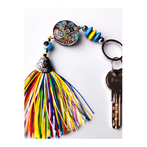 Renkli Fatımanın Eli Cam Boncuklu Renkli Püsküllü Anahtarlık