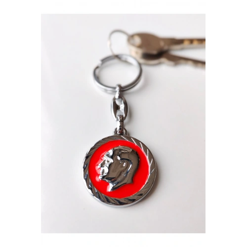 Atatürk Kabartmalı Kırmızı Metal Anahtarlık