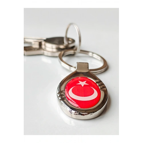 Kırmızı Türk Bayraklı Oval Metal Anahtarlık