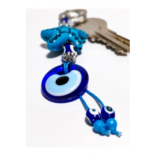 Deniz Yıldızlı Cam Nazar Boncuklu Anahtarlık