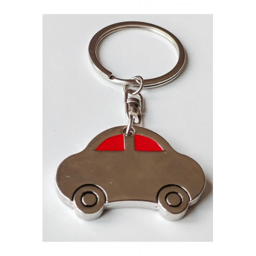 Metalik Renkli Çift Taraflı Kırmızı Camlı Vosvos Metal Anahtarlık