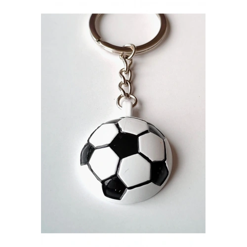 Siyah Beyaz Futbol Takımı Temalı - Yarım Futbol Topu - Arkası Aynalı Anahtarlık