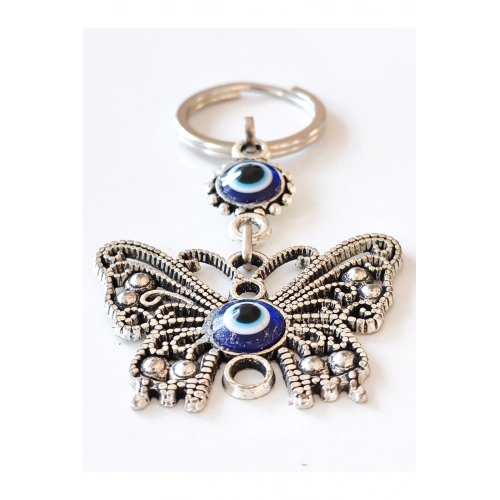 Kelebek Figürlü Nazar Boncuklu Zarif Metal Anahtarlık