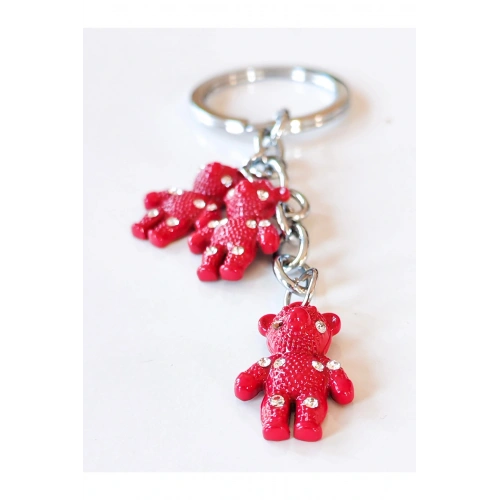 Kırmızı 3 Küçük Ayıcıklı Metal Anahtarlık