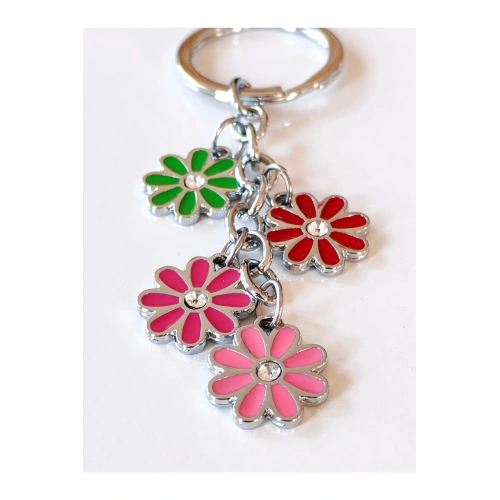Renkli Papatyalardan Oluşan Metal Anahtarlık
