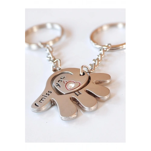Avuç İçinde Kalp Sevgililere Özel Metal İkiz Anahtarlık