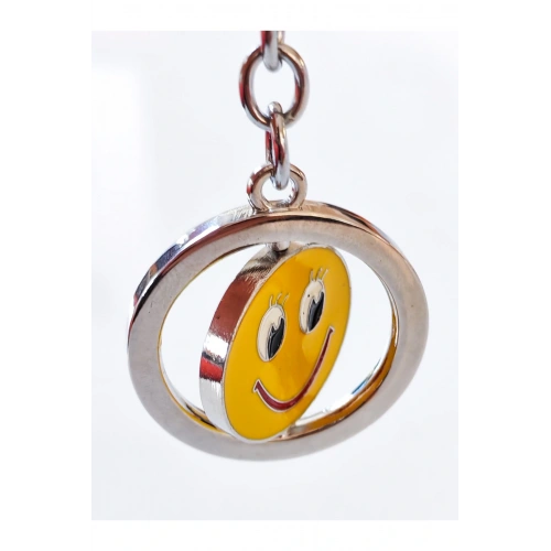 Sarı Gülen Surat Emojili Dönebilen Metal Anahtarlık