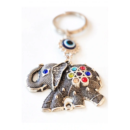 Renkli Taş Süslemeli Fil Metal Anahtarlık