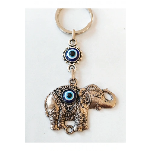 Nazar Boncuklu Fil Metal Anahtarlık