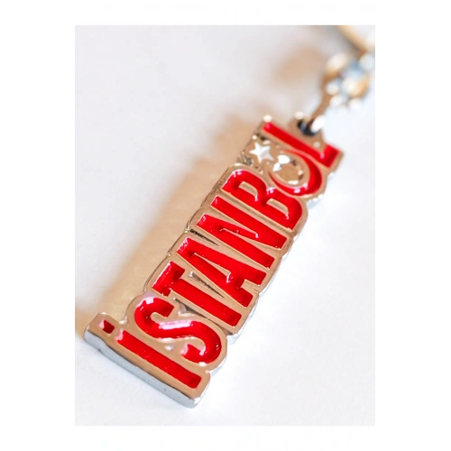 Kırmızı İstanbul Yazan Metal Anahtarlık