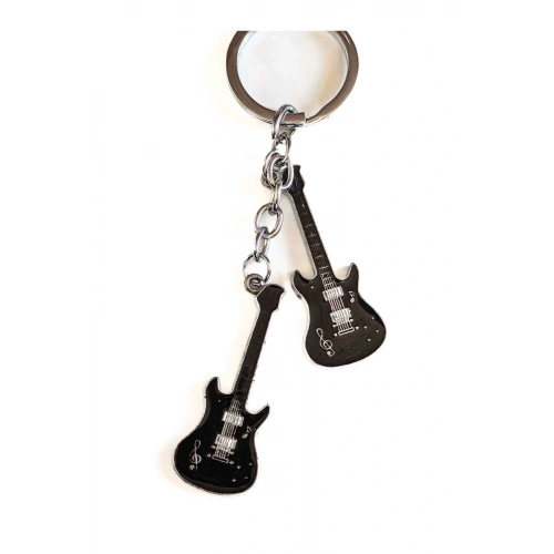 Siyah İki Gitarlı Metal Anahtarlık